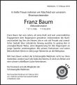 Trauer um Franz Baum